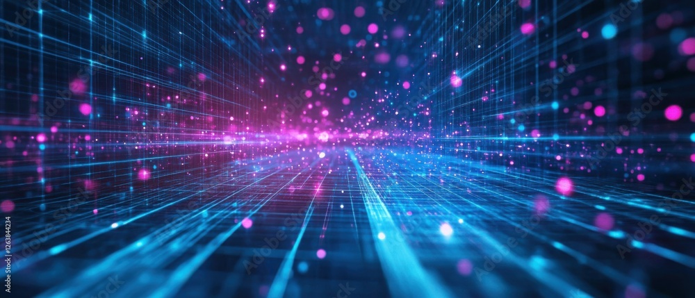 Poster futuristic digital data stream flowing through cyberspace with glowing particles abstract technology