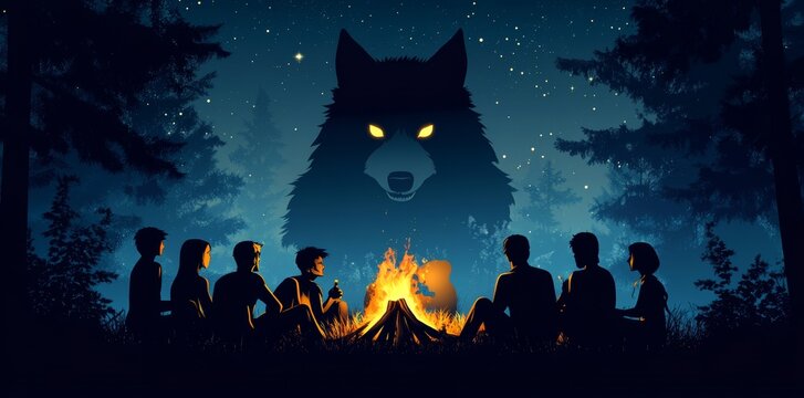 The boys at summer camp gather 'round the campfire, sharing ghostly tales of a werewolf lurking in the dark woods. One story stands out, recounting the terror they faced with a dogman wolf
