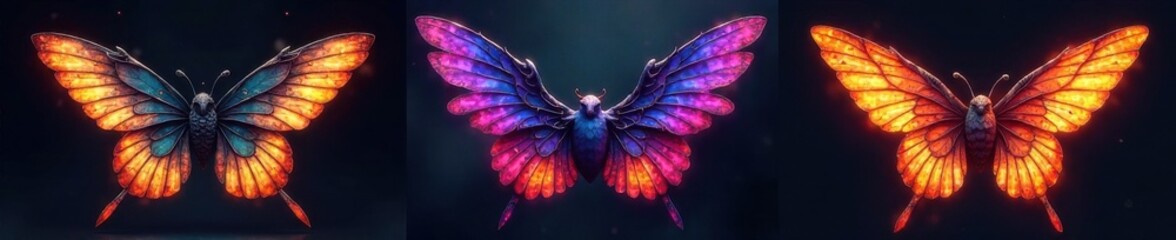 Obraz premium Fantasy wings set with assorted colors and patterns, illustration, decorative