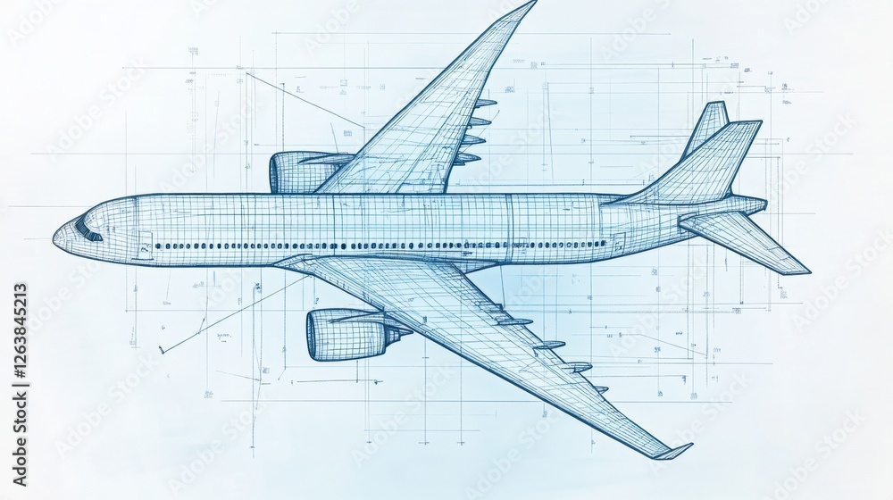 Aufkleber detailed blueprint of a modern aircraft showcasing design and engineering features in a technical la