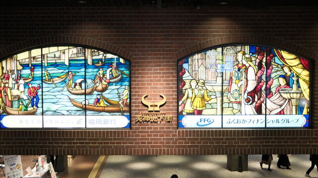 Fukuoka, Japan -January 14 2025: the entrance of TENJIN CHIKAGAI underground shopping mall. one of biggest underground shopping street.