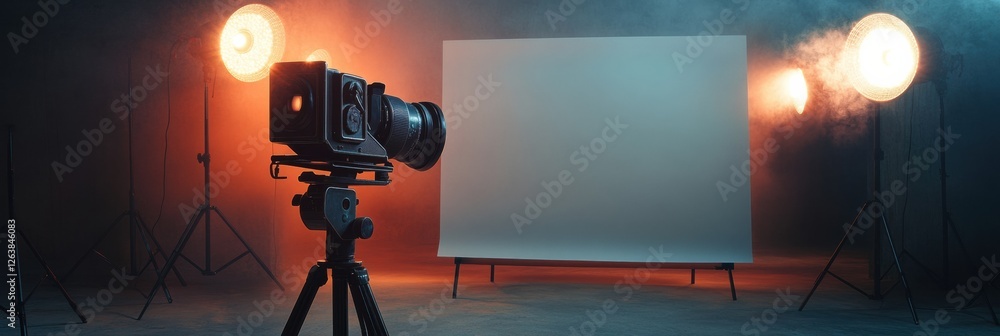 Leinwandbilder professional photography setup with camera and lighting in studio space under dramatic lighting for 