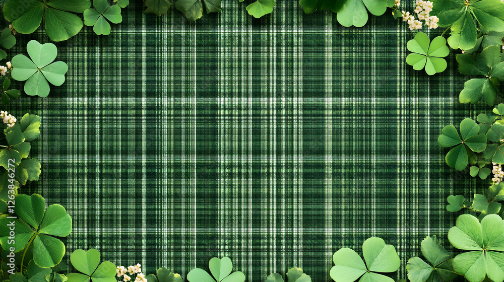 Aufkleber rectangular frame bordered with green plaid patterns and clovers
