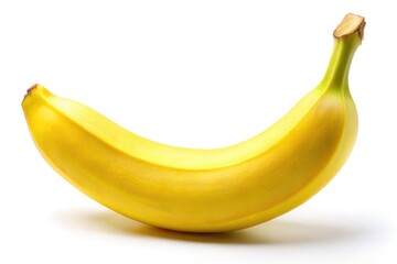 A perfectly ripe yellow banana, isolated on white, ideal for food blogs or product packaging.