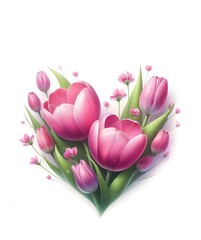 pink tulips on white background