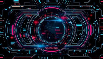 Obraz premium Digital glitch action in a sci-fi hud interface close-up abstract futuristic view