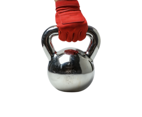 Strong Hand Holding Kettlebell on Transparent Background