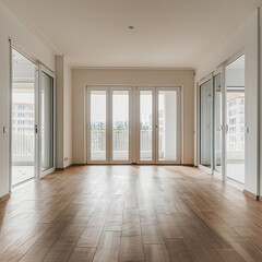 Obraz premium Empty Apartment Room with Wood Flooring and Glass Doors