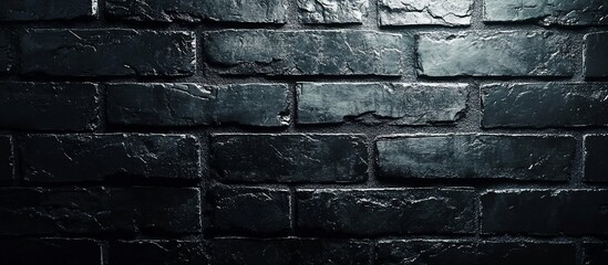 Fototapeta premium Dark textured brick wall with subtle lighting creating shadows, ideal for backgrounds