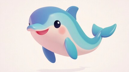 Fototapeta premium Cute Cartoon Dolphin Character Swimming with Joyful Expression