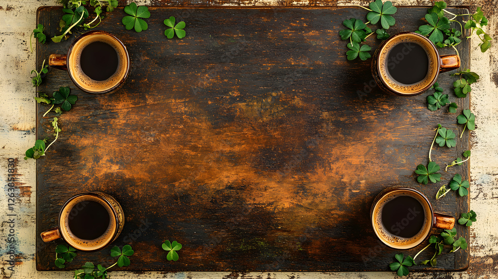 Poster rectangular frame bordered with irish coffee cups and shamrock motifs