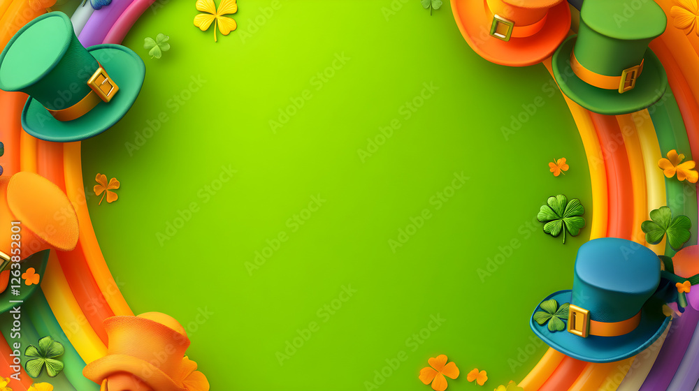 Poster rectangular frame bordered with leprechaun hats and rainbows
