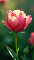 Obraz premium Gentle morning dew droplets clinging to delicate petals of a blooming flower , natural beauty, gentle light