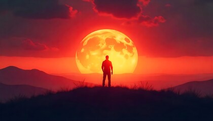 Silhouette of a person standing on a hill sunset landscape photography scenic view contemplation