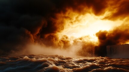 Fototapeta premium Godafoss Waterfall at Fiery Sunset