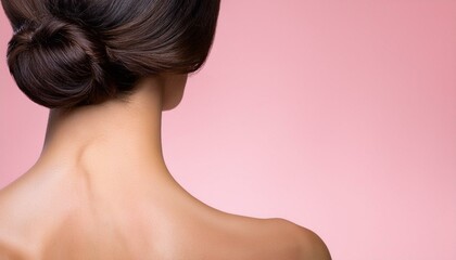 Fototapeta premium Close up female neck, collarbones isolated on pink studio background. Beautiful caucasian woman with well-kept skin.