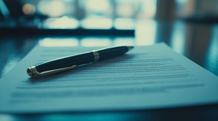 Fototapeta premium Signing important documents in a well-lit office setting during work hours