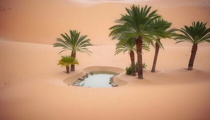 Fototapeta premium Discovering a desert oasis palms and pool escape in the arid landscape