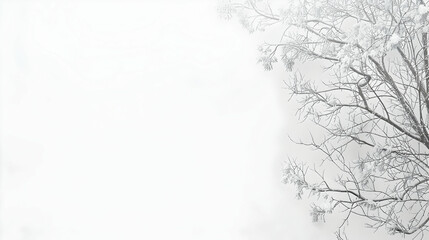 Serene winter landscape featuring a snow-covered tree branch against a soft, cloudy sky