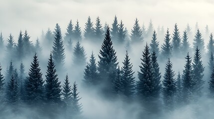 Misty mountain forest, sunrise, tranquil scene, nature wallpaper