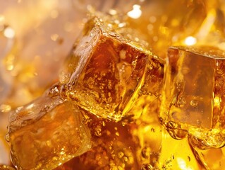 Iced tea splashing, close-up, ice cubes, refreshing drink