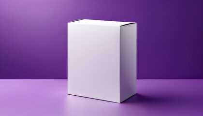 Realistic blank white product package box mockup, purple background