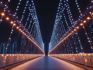 Obraz premium Illuminated bridge at night, city skyline