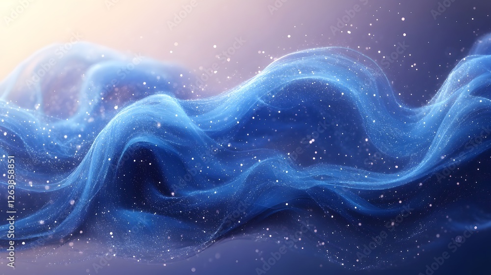 Poster ethereal blue flow with twinkling particles against a soft gradient background