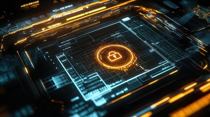 Obraz premium A closeup view of a stylized digital interface displaying a flow of encrypted data packets between two computer screens. Each packet displays a shimmering lock icon symbolizing the