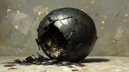 Shattered Sphere Darkly Dramatic Still Life. AI Generated