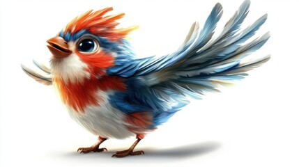 Obraz premium Colorful Cartoon Bird with Vibrant Feathers and Cheerful Expression in a Playful Pose
