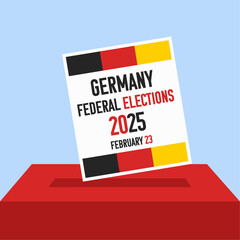 Germany federal elections 2025, February 23rd. Vote going into a ballot box. Vector illustration.