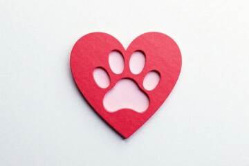 Obraz premium Heart-shaped dog paw print on white or light-colored surface isolated on a plain background, texture, white surface, isolated
