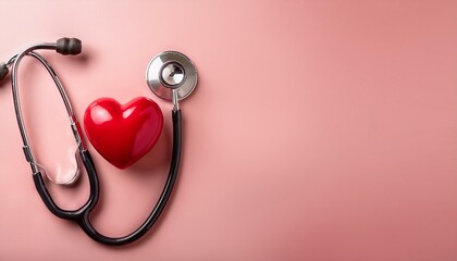 Red heart shape stethoscope and red heart on pink background. Hospital life insurance concept, world heart health day. doctor day