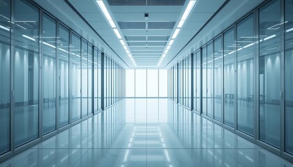 Architectural Symmetry, A luminous, clean interior space with glass walls