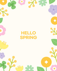 Spring flowers illustration frame background. Pastel color flowers vector background.
