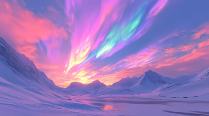Rare nacreous clouds in the polar stratosphere. vibrant colors at twilight. Opalescent Skies. Illustration