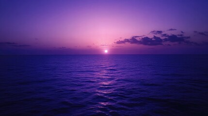Fototapeta premium Ocean sunset, purple hues, calm waters, tranquil scene, travel backdrop