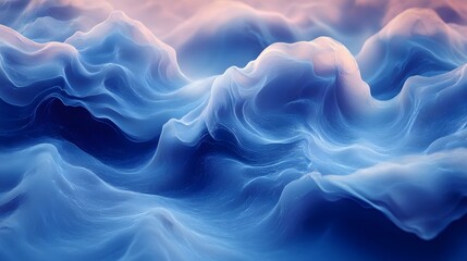 Fototapeta premium Surreal Blue Mountainscape, Abstract Waves of Color and Light