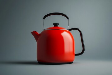 Obraz premium Red kettle on gray background.