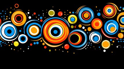 Fototapeta premium Vibrant colorful circles playfully dance on dark background creating joyful retro aesthetic. AI Generated