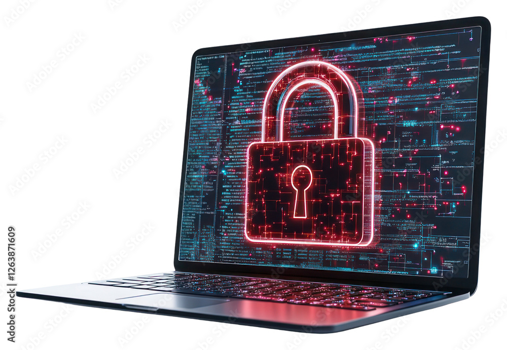 Poster png digital padlock in front of a laptop computer as concept for cyber security and data protection 