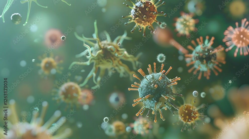 Aufkleber microscopic rendering of diverse viruses and microbes