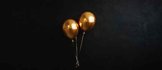 Two golden balloons on dark background.