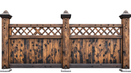 Rustic Wooden Gate with Intricate Design and Sturdy Pillars