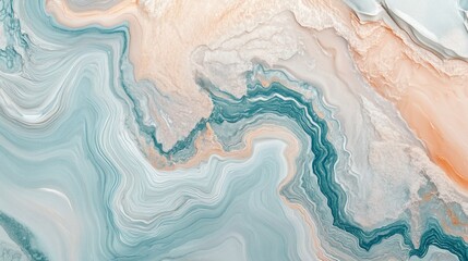 Fototapeta premium Abstract Fluid Art with Swirling Blue and Peach Tones Creating a Marble Effect