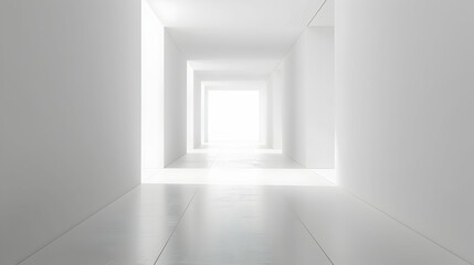 Fototapeta premium A minimalist white corridor leading to a bright light, symbolizing hope and new beginnings