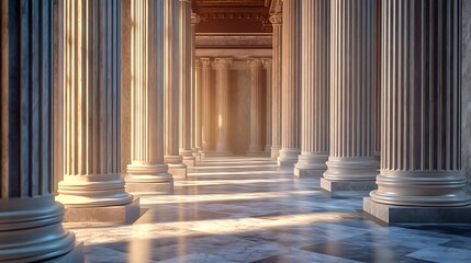 Sunlit Classical Columns: A Majestic Hallway