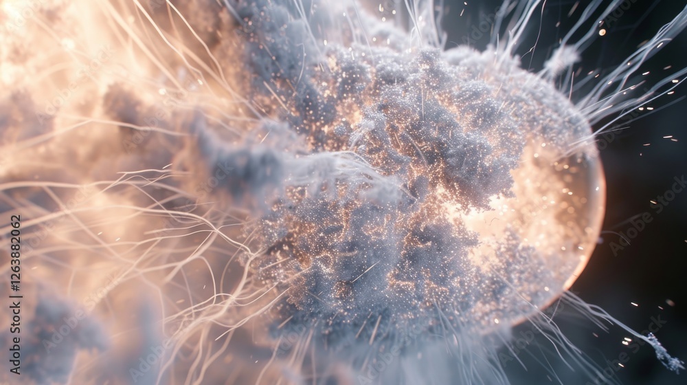 Poster a mesmerizing abstract depiction of a cosmic explosion with intricate glowing particles and delicate