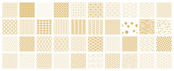 40 types of golden Japanese patterns, vector seamless backgrounds/日本の伝統的な和柄パターンのセット、背景透過の模様